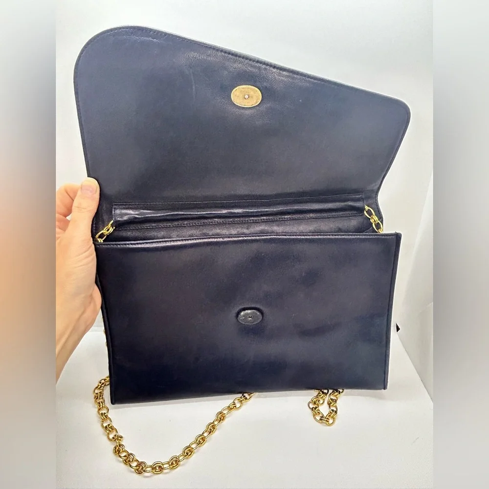 CHANEL Vintage Coco Mark Chain Navy Blue Lambskin Gold Chain Bag